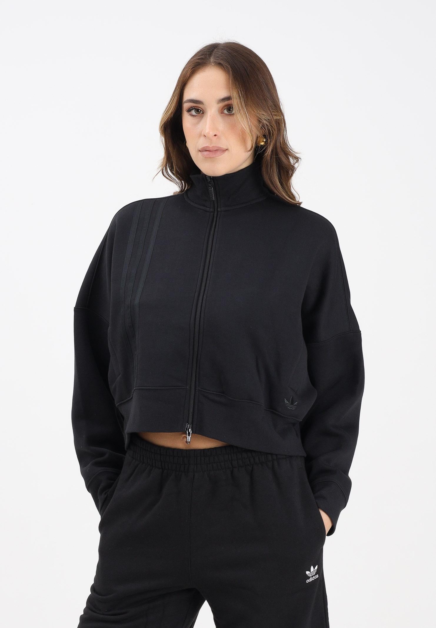 ADIDAS ORIGINALS Felpa con zip Off Placed 3 Stripes nera da donna JX2705  ADIDAS ORIGINALS 