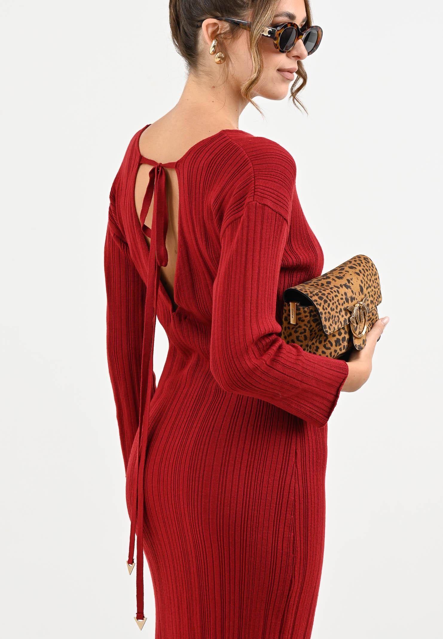 AKEP Abito midi rosso da donna con scollo sul retro VSKD11004 V5 AKEP 