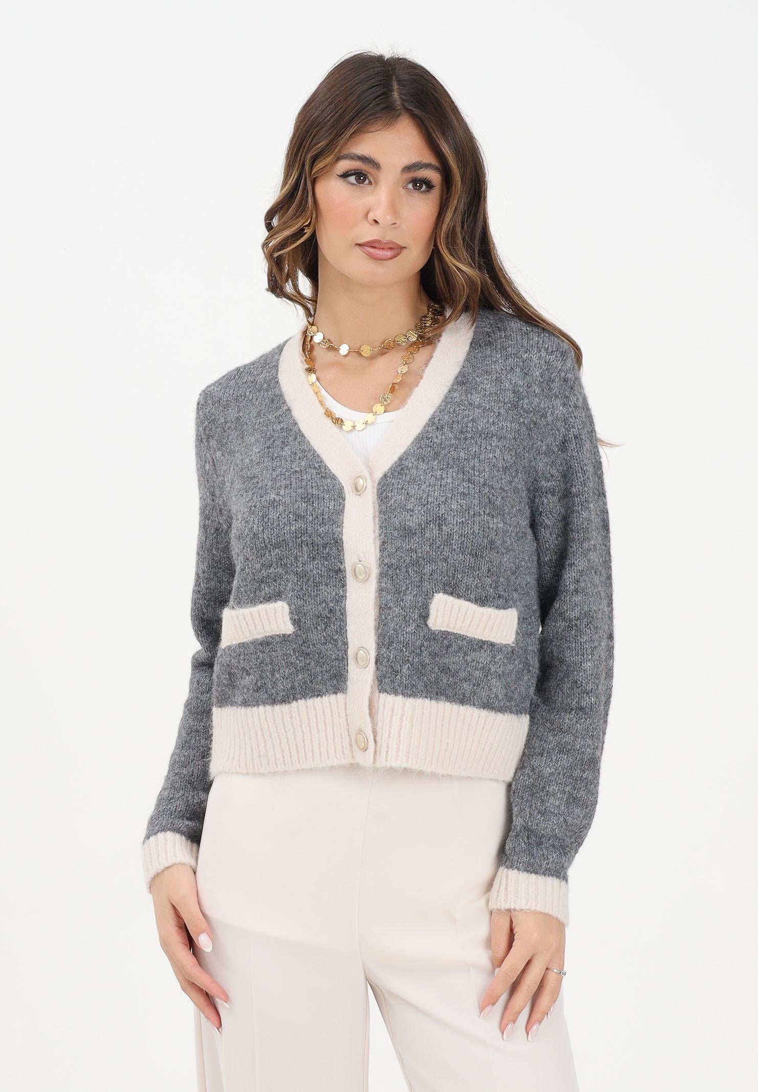 ONLY Cardigan grigio da donna con dettagli a contrasto color panna 15350851 MediumGreyMel ONLY 
