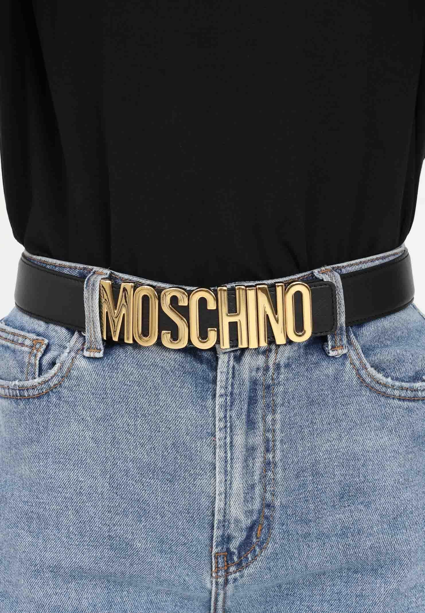 Cintura nera per uomo e donna con fibbia logata 80128001 A3555 MOSCHINO 