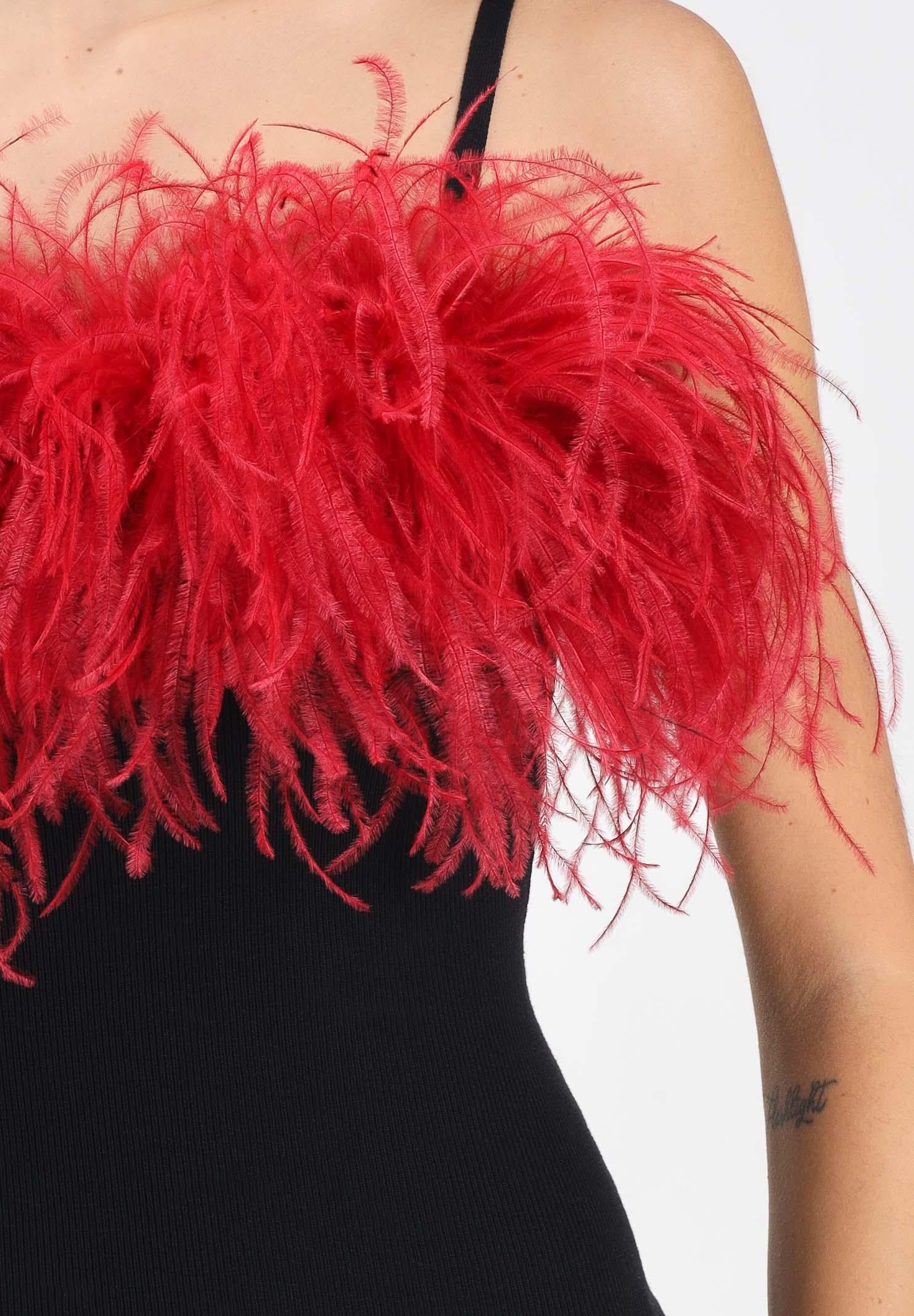 NOELL MAGGINI Abito midi nero da donna con piume bordeaux 00126083 NEBO NOELL MAGGINI 