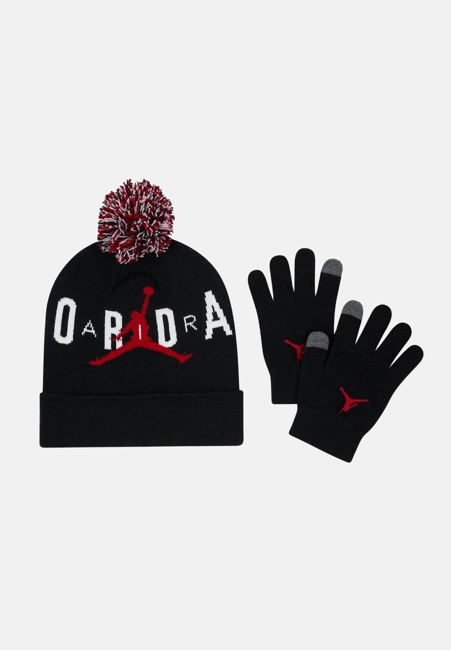 JORDAN Set regalo composto da cappello e guanti nero e rosso per bambino e bambina 9A0869 023 JORDAN 