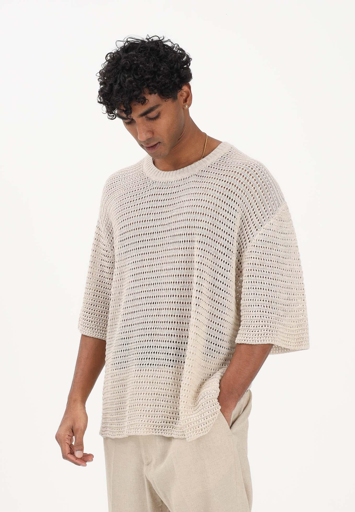 I'M BRIAN Maglia a manica corta beige da uomo realizzata in lavorazione traforata MA3610 LI I'M BRIAN 