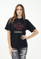DSQUARED2 T-shirt a manica corta nera per donna, ragazzi e bambini con logo Maple Leaf DQ2770D0015 DQ900 DSQUARED2 