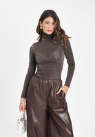 SIMONA CORSELLINI Maglia a manica lunga marrone da donna con finitura glitterata A25CPMG00801-C00081 V0746 SIMONA CORSELLINI 