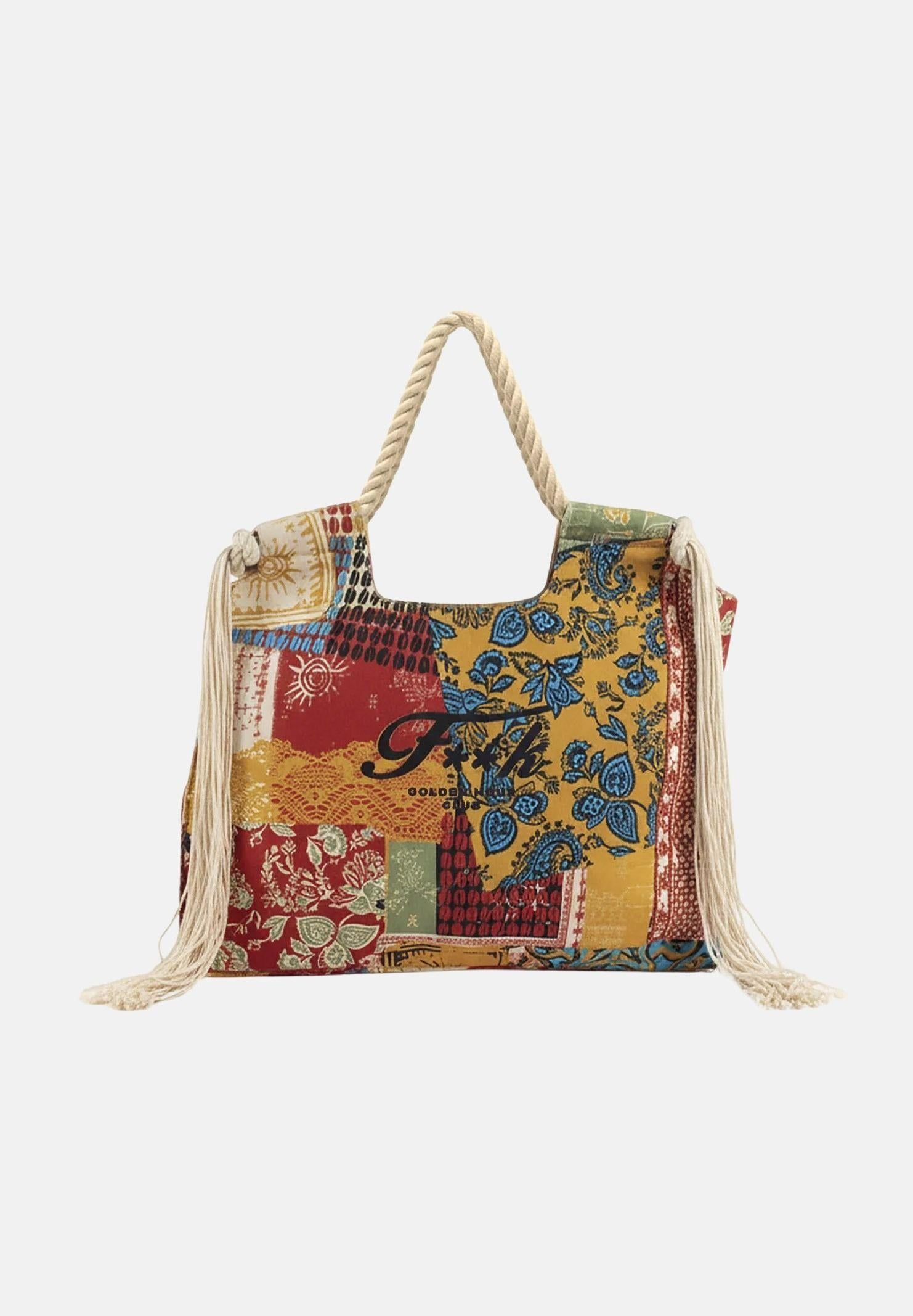 F**K Borsa mare multicolore da donna con manici in corda e frange laterali FA26-SW0081X38 . F**K 