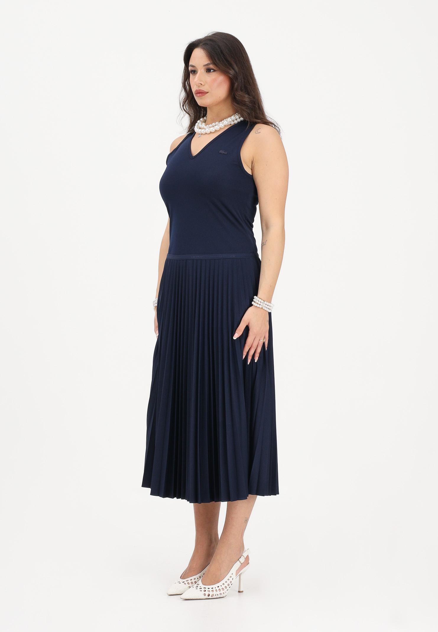 LACOSTE Abito midi blu da donna con gonna plissettata EF2432 166 LACOSTE 