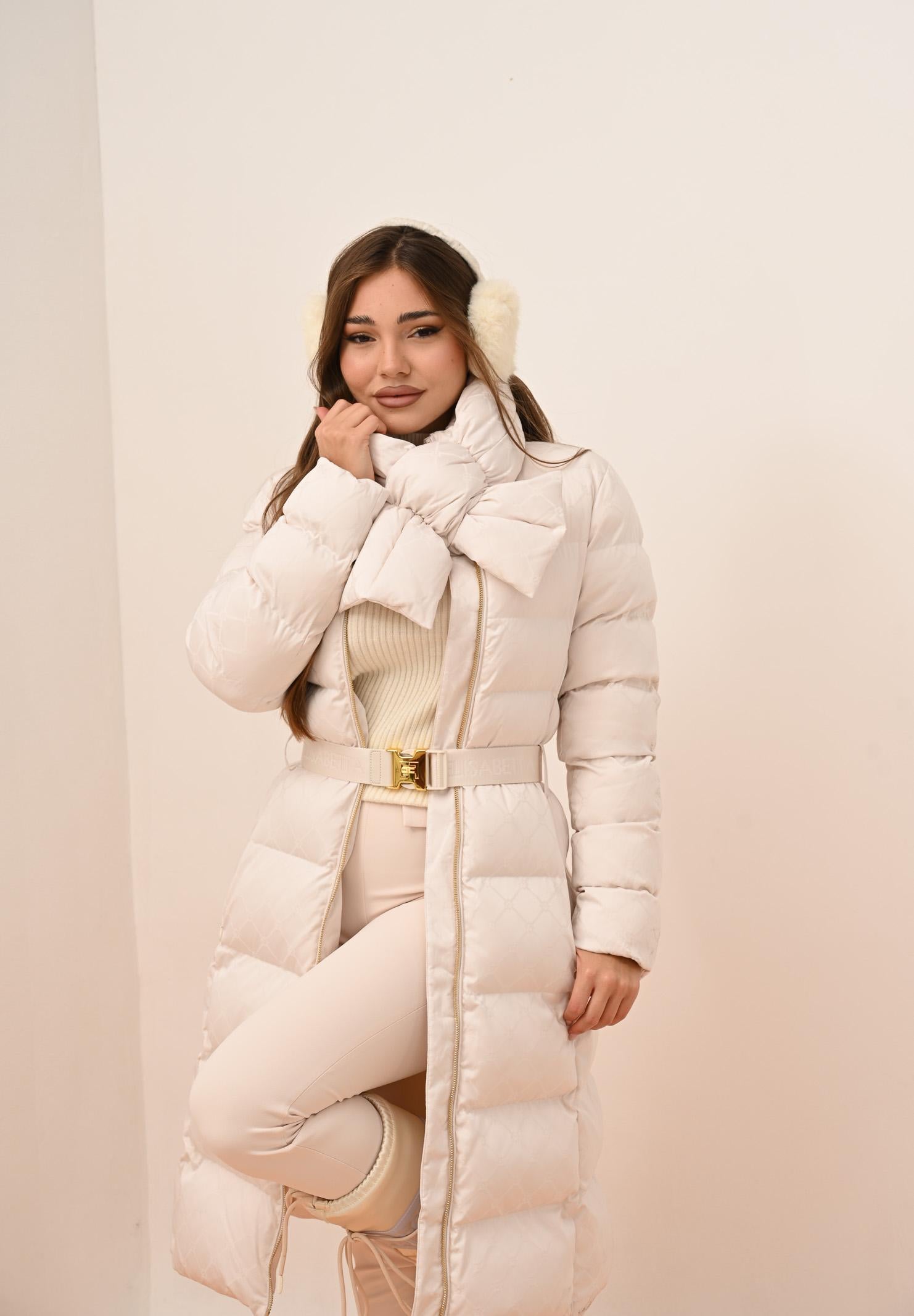 ELISABETTA FRANCHI Piumino lungo panna da donna in tessuto vela jacquard PI84D56E2 DZ9 ELISABETTA FRANCHI 