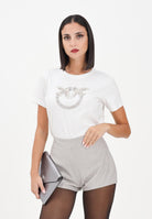PINKO T-shirt a manica corta bianca da donna con logo Love Birds 100535A2RN Z05 PINKO 
