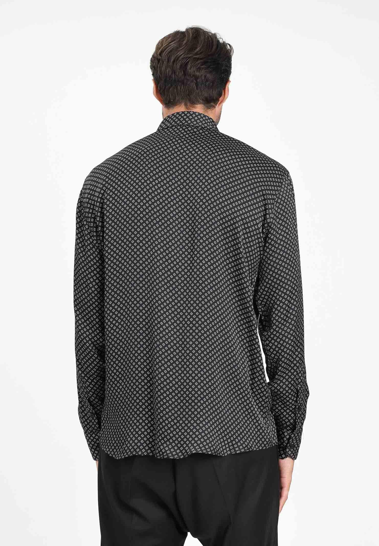 I'M BRIAN Camicia a manica lunga nera da uomo con fantasia geometrica CA3430 0028 I'M BRIAN 