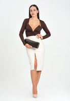 ELISABETTA FRANCHI Gonna midi latte da donna con texture stampa cocco<BR/> GO10856E2 DZ9 ELISABETTA FRANCHI 