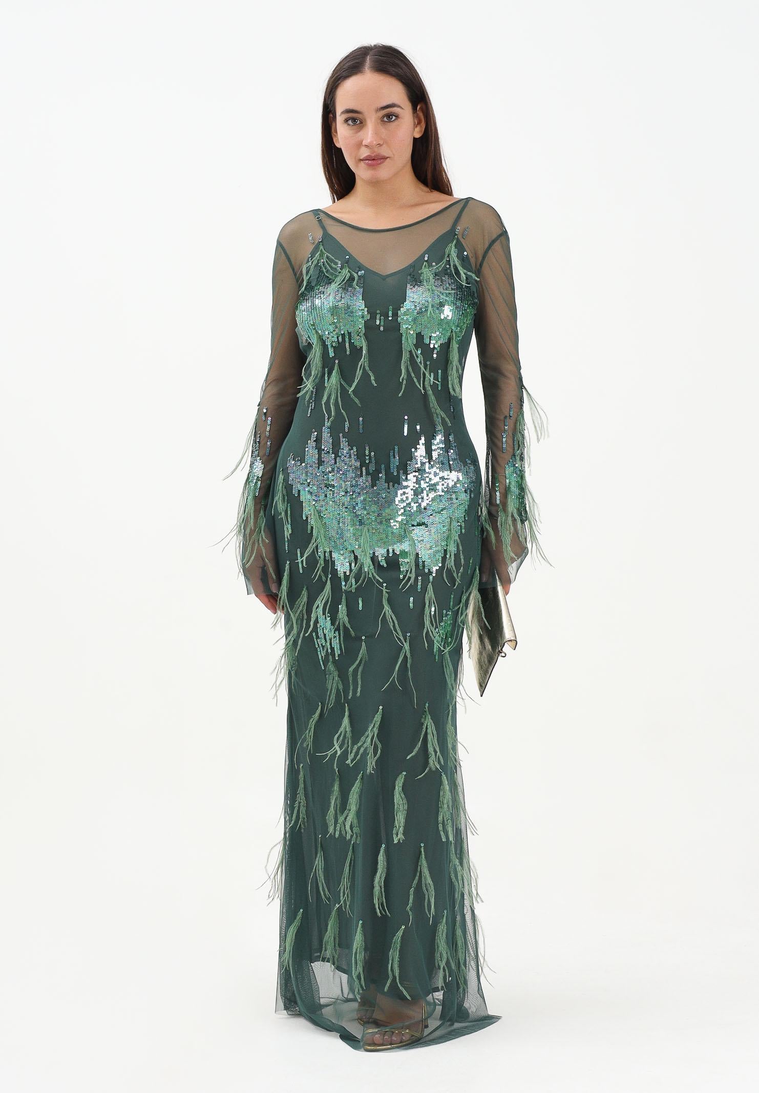 PINKO Abito lungo verde da donna con paillettes e piume 105579A2SY AS0 PINKO 