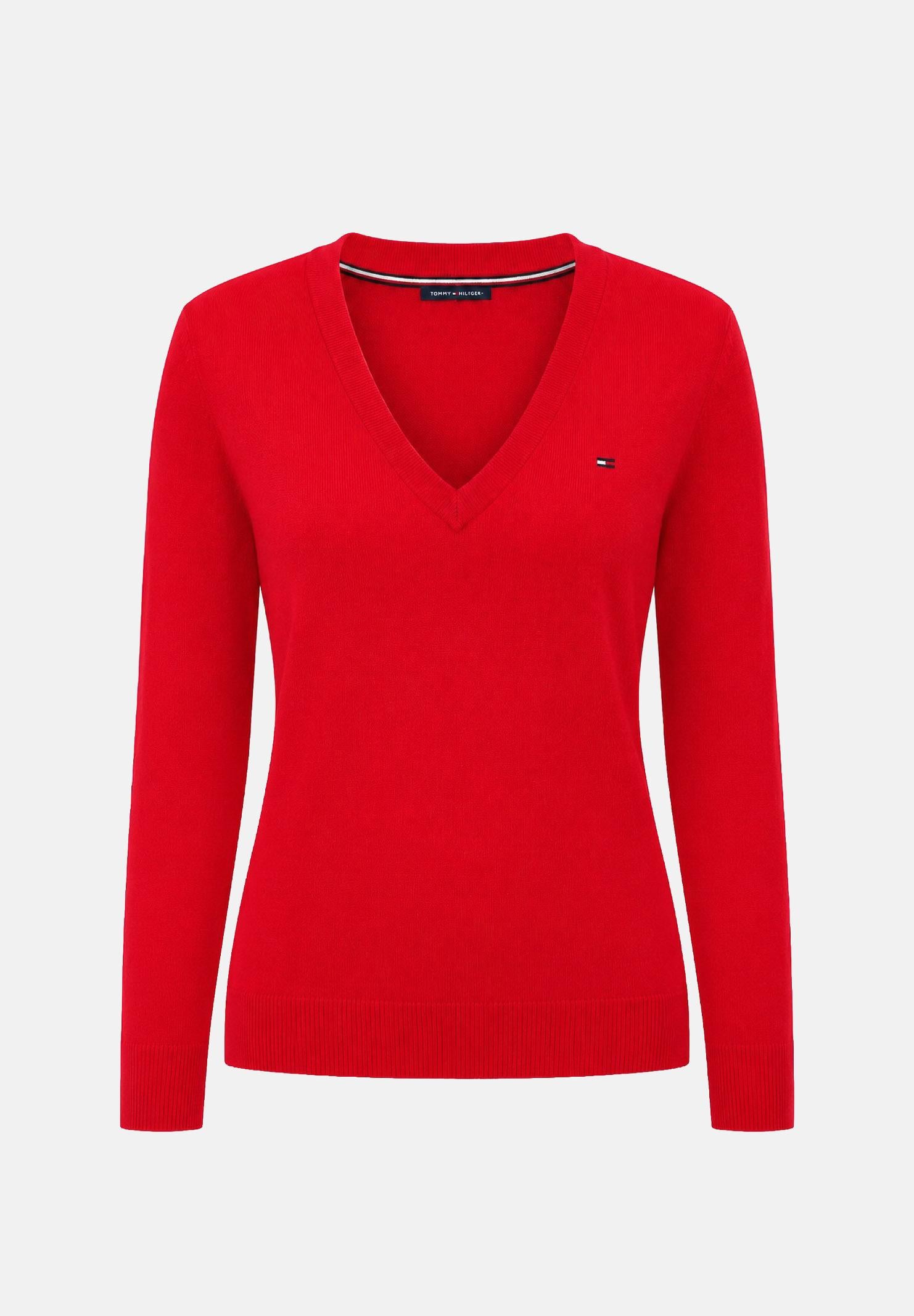 TOMMY JEANS maglia Essential con scollo a V Amaryllis Red rosso donna. DW0DW19888 XK9 TOMMY JEANS 