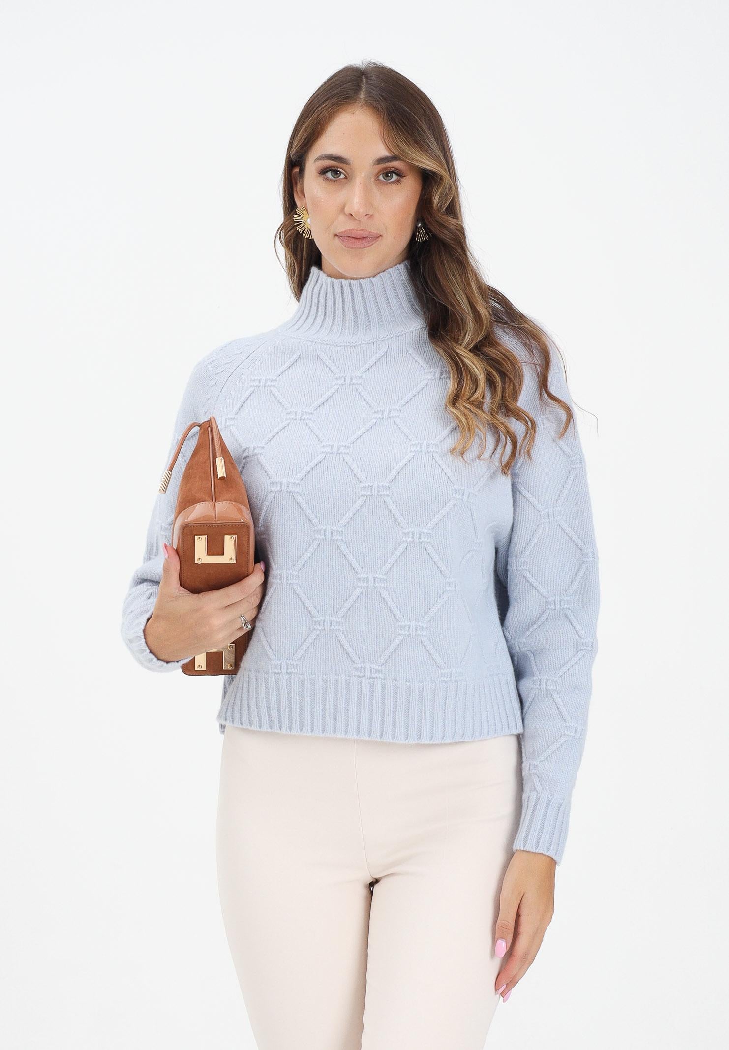 ELISABETTA FRANCHI Maglione a collo alto celeste da donna con losanghe jacquard MK55T57E2 EA7 ELISABETTA FRANCHI 