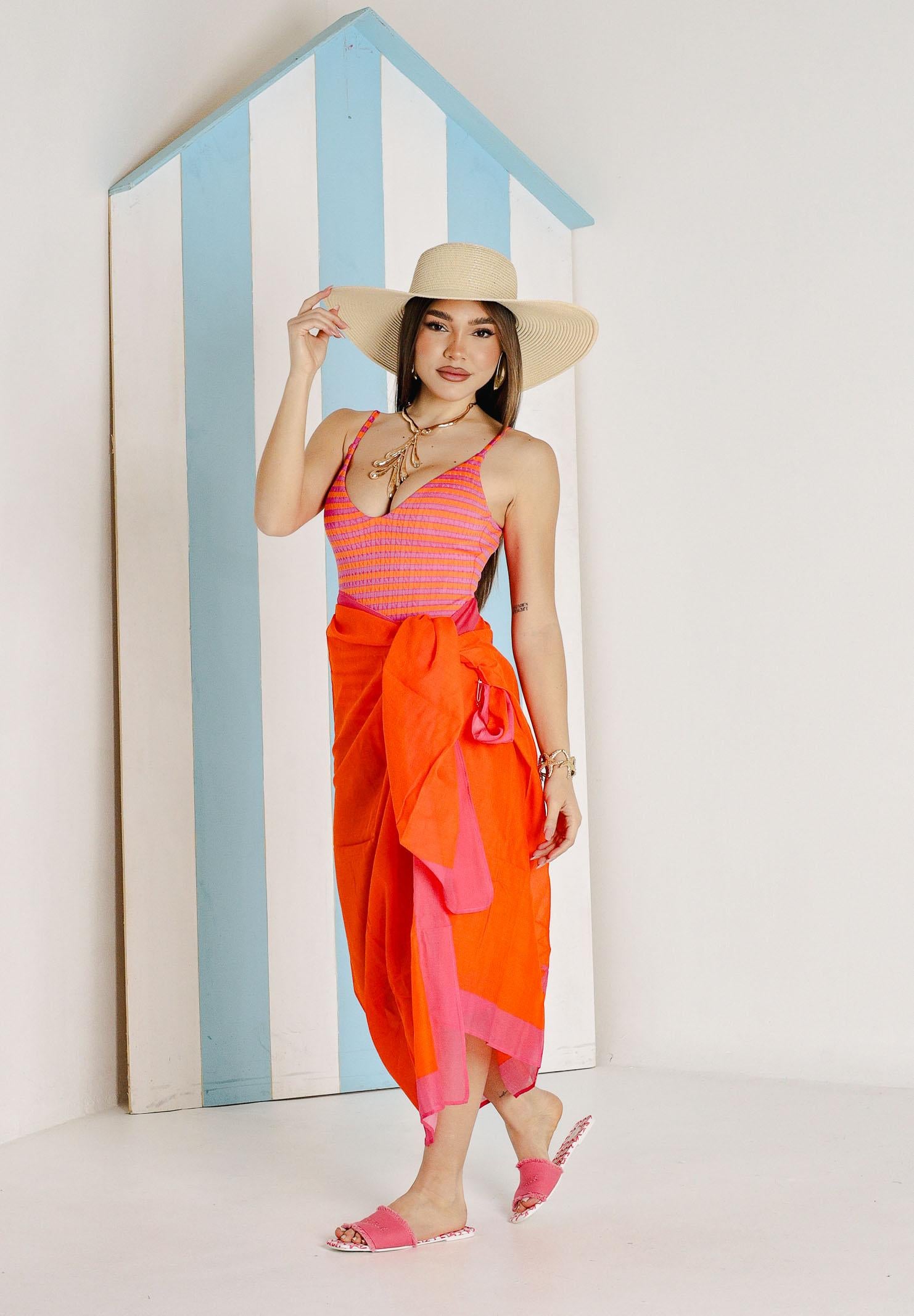 RALPH LAUREN Costume intero fucsia e arancione da donna 21605414 PIOR RALPH LAUREN 