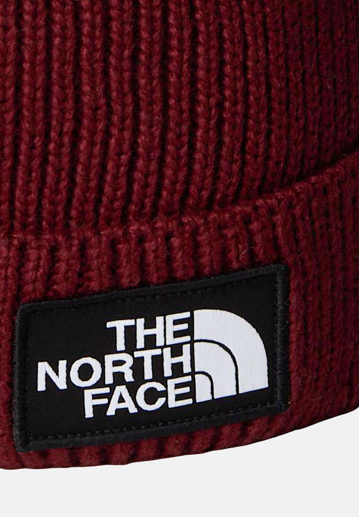 THE NORTH FACE Berretto di lana bordeaux per uomo e donna con pompon e riquadro con logo TNF NF0A8CHF0VO1  THE NORTH FACE 