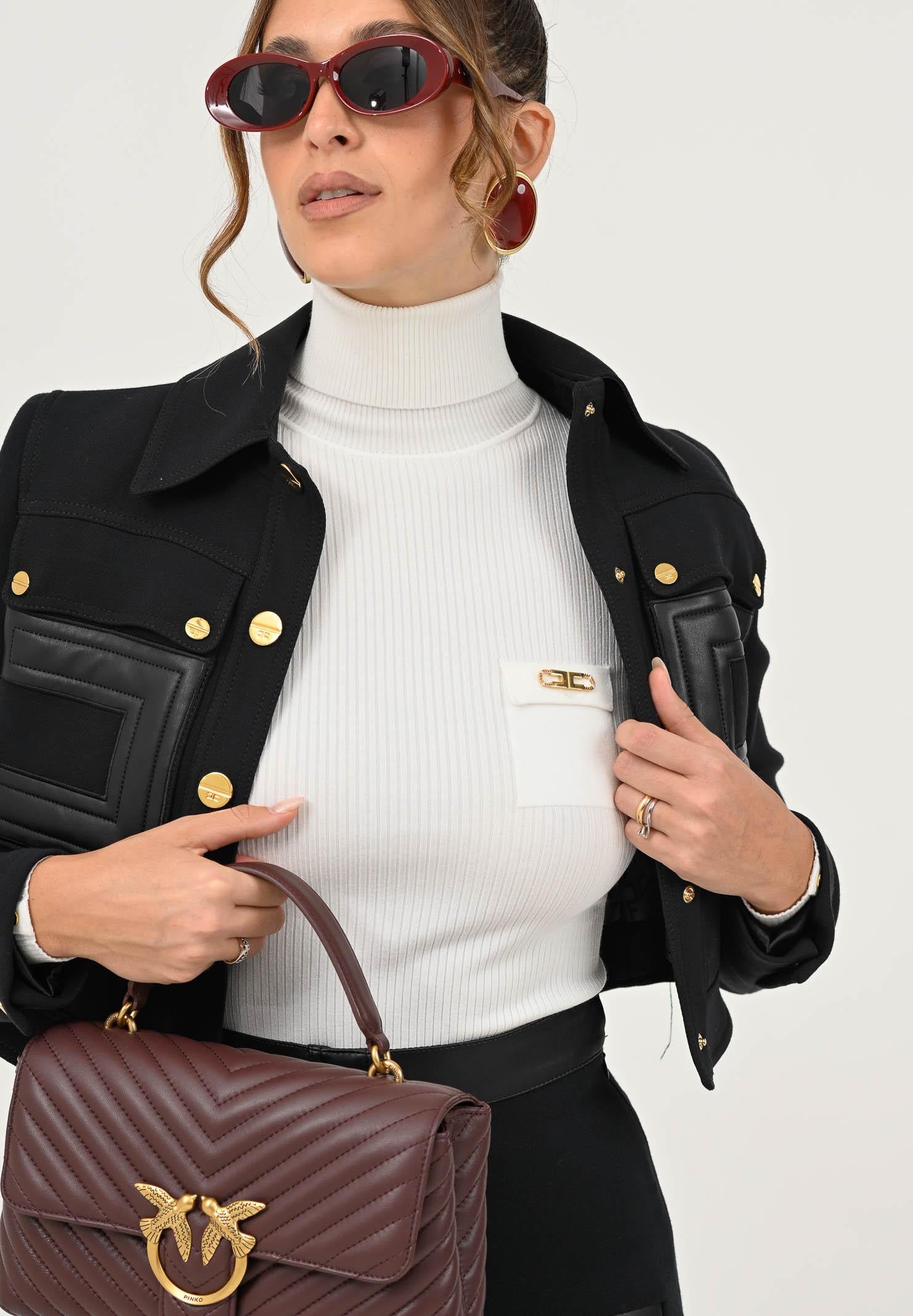 ELISABETTA FRANCHI Maglioncino a collo alto avorio da donna con taschino MK11B56E2 360 ELISABETTA FRANCHI 