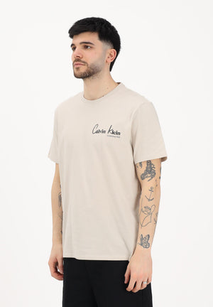 CALVIN KLEIN JEANS T-shirt a manica corta beige da uomo con logo frontale e stampa sul retro LV14RF802G 2JX CALVIN KLEIN JEANS 