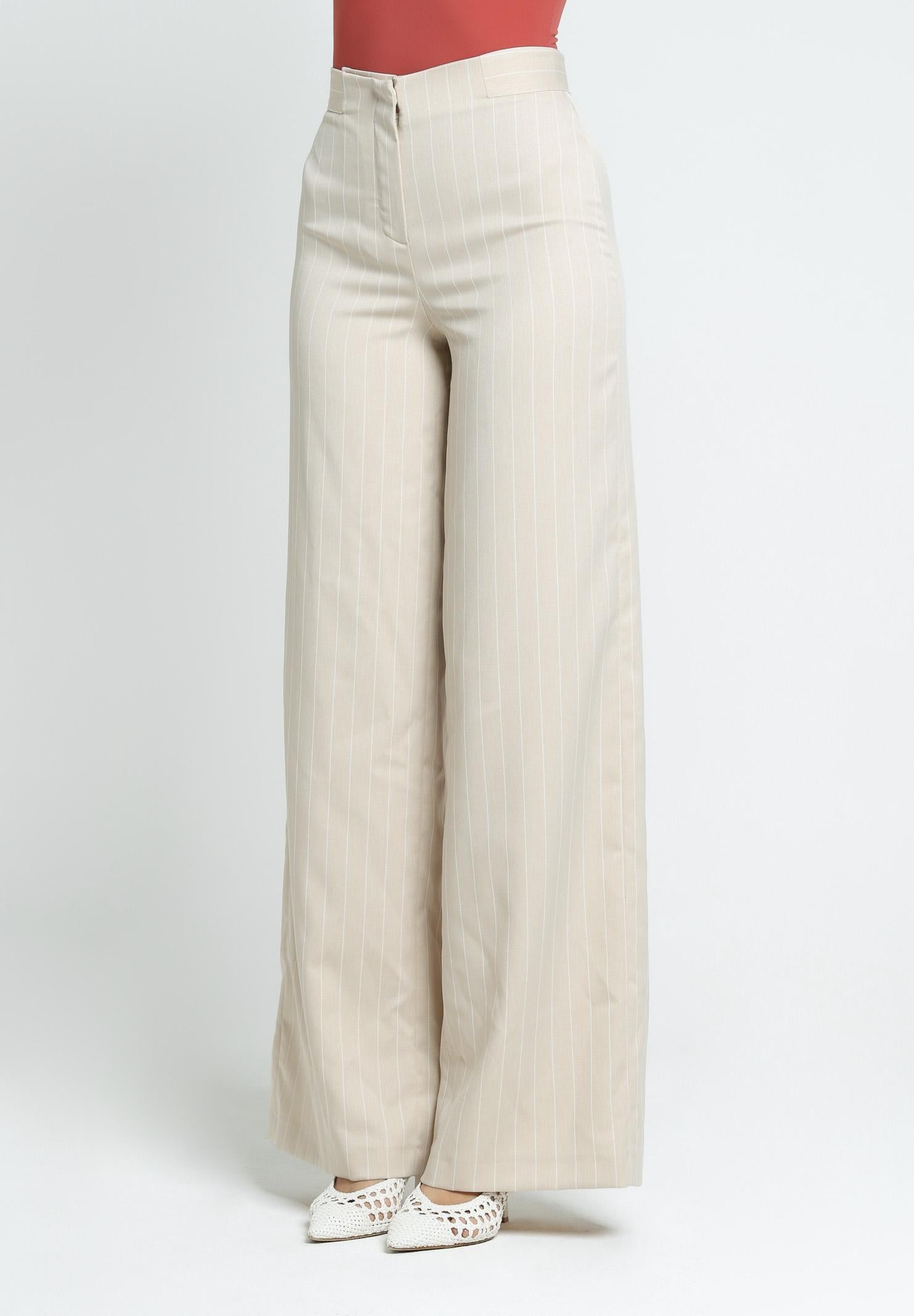 SANTAS Pantalone APPLE PIE beige da donna con motivo gessato PV25018 BEIGE SANTAS 