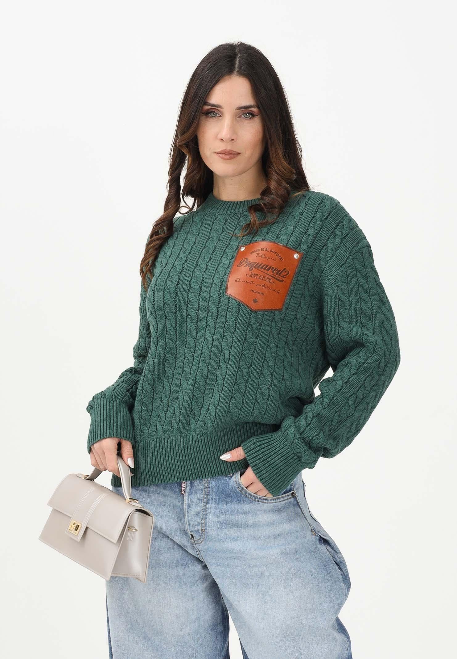 DSQUARED2 Maglioncino girocollo verde per donna, bambino e bambina con patch DQ3244D0ACU DQ522 DSQUARED2 