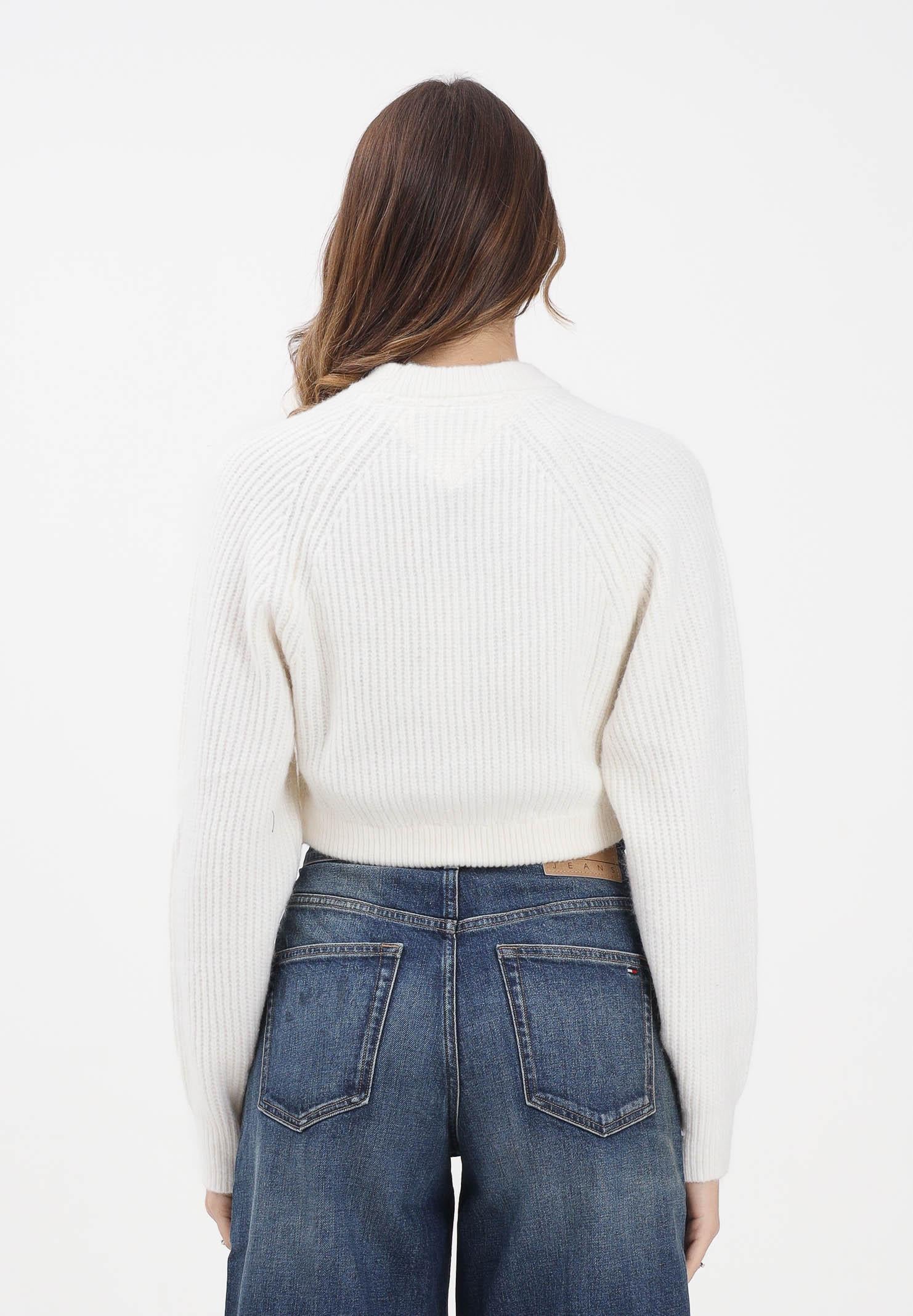 TOMMY JEANS Maglioncino girocollo panna da donna con logo DW0DW21677YBH  TOMMY JEANS 