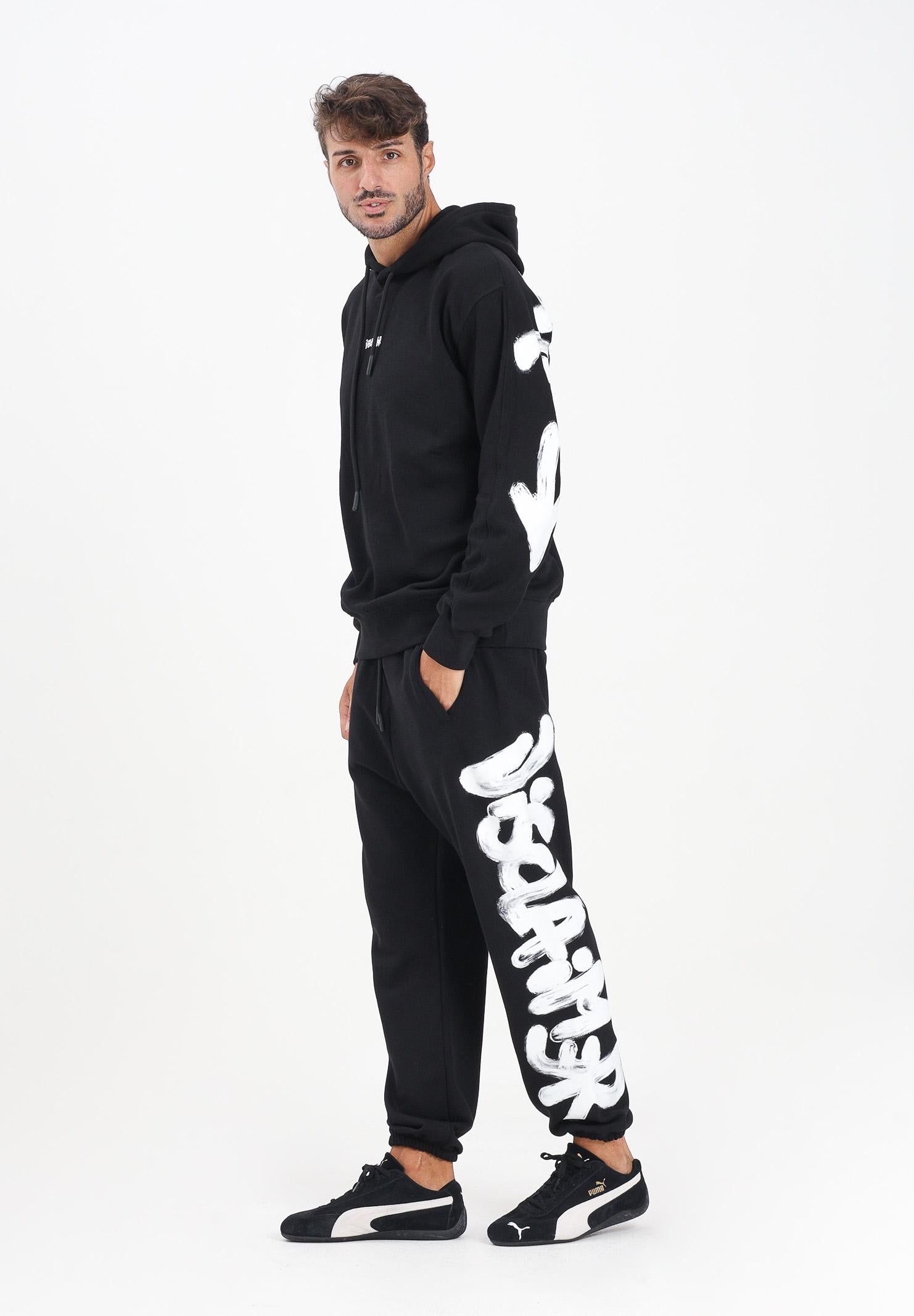 DISCLAIMER Pantalone sportivo nero da uomo con maxi stampa logo 25IDS55101 NEBI DISCLAIMER 