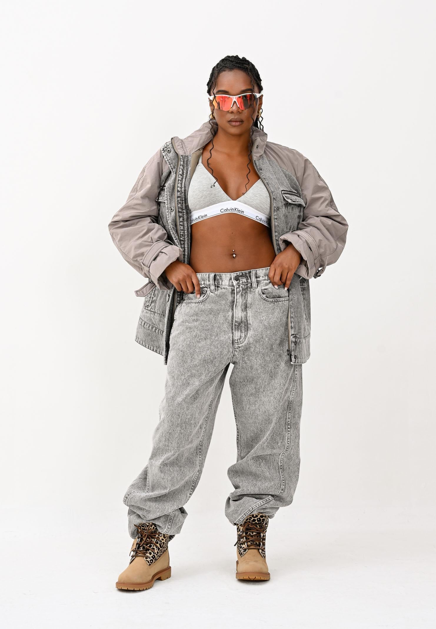 ARMANI EXCHANGE Giubbotto di jeans grigio da donna con inserto in tessuto tecnico XW001393AF16176 M6099 ARMANI EXCHANGE 