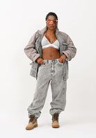 ARMANI EXCHANGE Giubbotto di jeans grigio da donna con inserto in tessuto tecnico XW001393AF16176 M6099 ARMANI EXCHANGE 