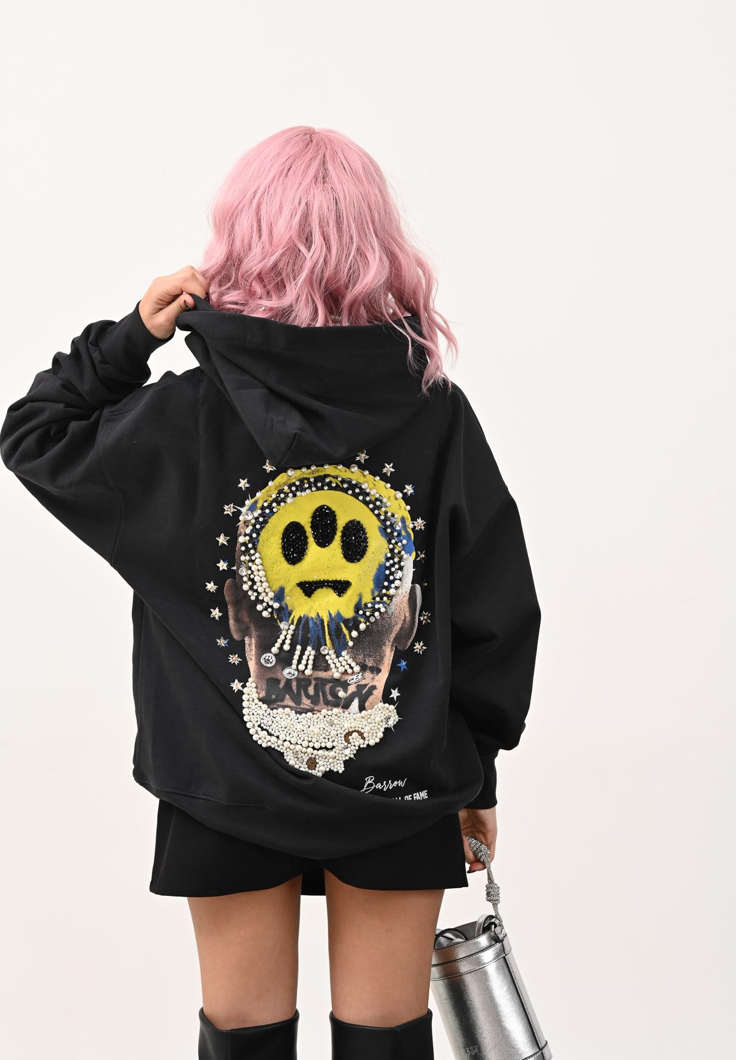 BARROW Felpa con cappuccio grigia per uomo e donna caratterizzata da maxi stampa sul retro F5BWUAHS125 251 BARROW 