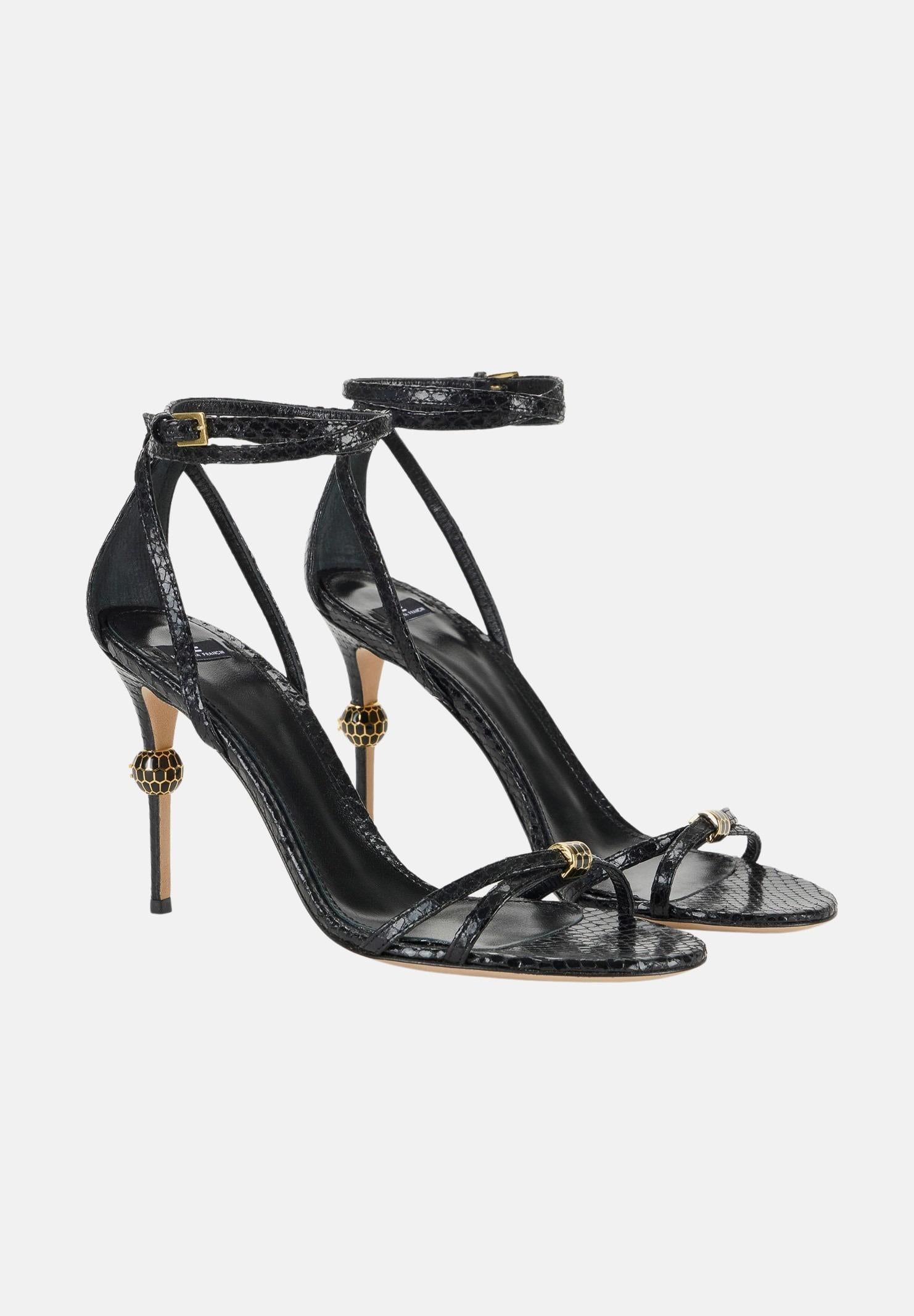 ELISABETTA FRANCHI Sandali neri da donna con tacco gioiello<BR/> SA69L57E2 110 ELISABETTA FRANCHI 