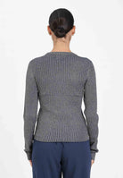JDY Maglioncino girocollo blu da donna in tessuto a costine con delicato filo lurex 15330569 TotalEclipse JDY 