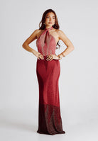 AKEP Abito lungo halter rosso fragola da donna con schiena scoperta VSKD13302 V2 AKEP 
