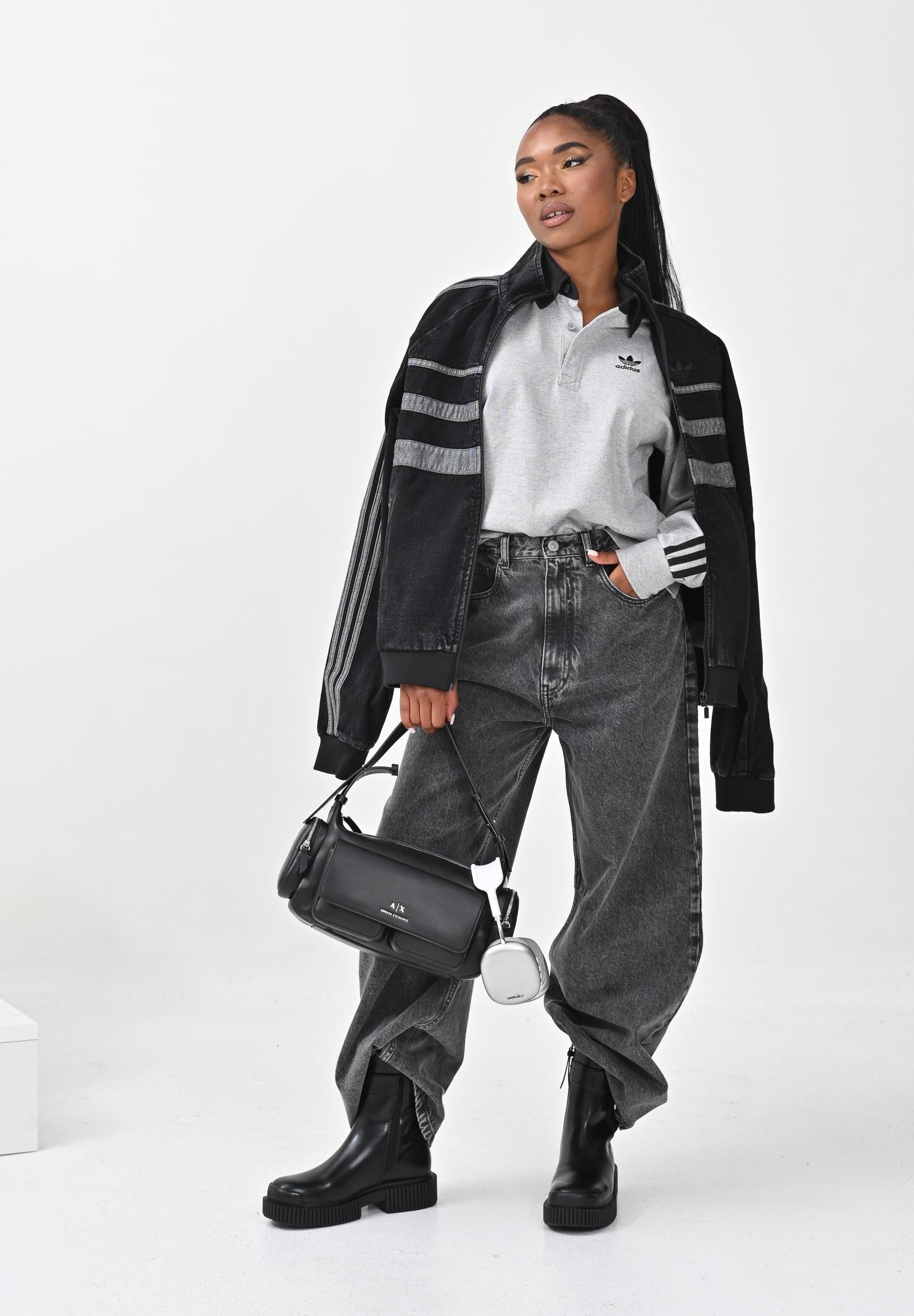 ADIDAS ORIGINALS Polo a manica lunga Adicolor grigia da uomo JY1399  ADIDAS ORIGINALS 