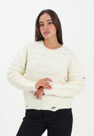 MAISON MARGIELA Maglioncino girocollo panna per donna, ragazzi e bambini in misto lana a coste con rotture<BR/> M60880MM06P M6101 MAISON MARGIELA 