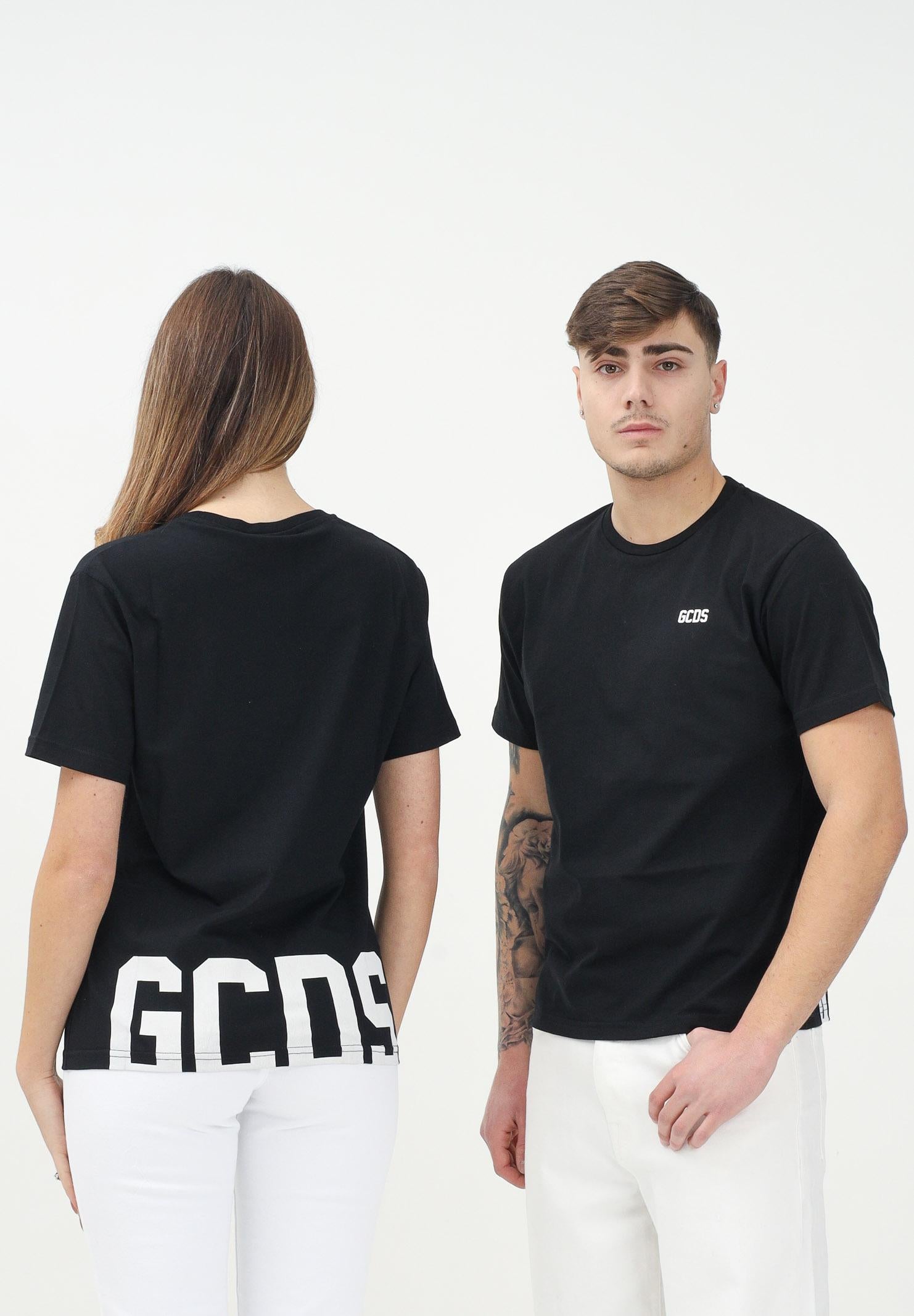 GCDS T-shirt a manica corta nera per uomo e donna con logo sul retro Z0MLQC101J023 999A GCDS 