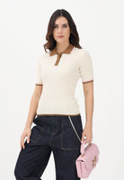 ONLY Polo in maglia a maniche corte beige da donna con colletto a contrasto 15363165 Gr ONLY 