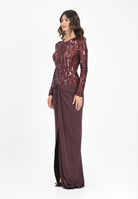 ELISABETTA FRANCHI Abito lungo bordeaux da donna in tulle e jersey con paillettes ABR2057E2 CG3 ELISABETTA FRANCHI 