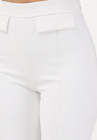 ELISABETTA FRANCHI Pantalone elegante avorio da donna con logo ricamato<BR/> PA17161E2 360 ELISABETTA FRANCHI 