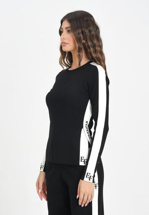 ELISABETTA FRANCHI Maglia a manica lunga nera da donna con bande lucide MK03S56E2 EF3 ELISABETTA FRANCHI 