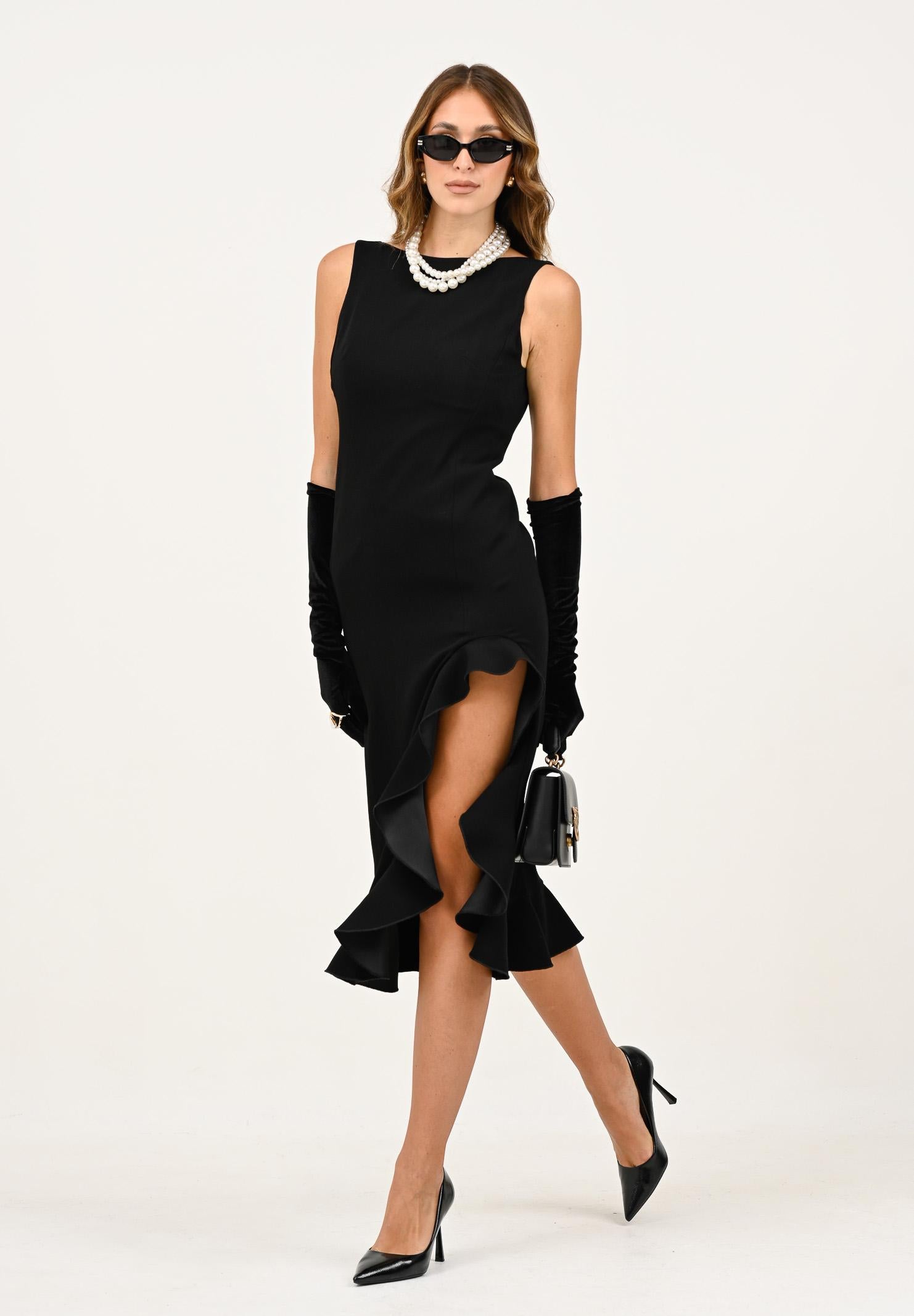 PINKO Abito midi nero da donna con volant<BR/><BR/> 105781A2Q2 Z99 PINKO 