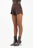 ELISABETTA FRANCHI Shorts marrone da donna con fascia craquelé SH01256E2 EA3 ELISABETTA FRANCHI 