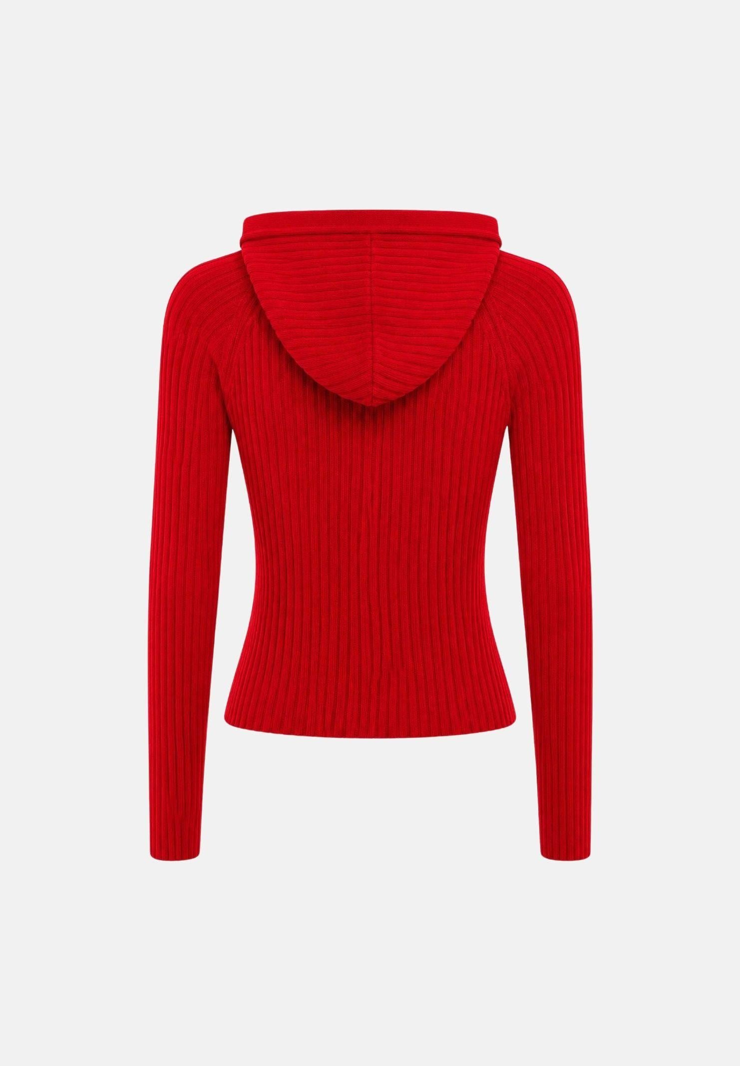 TOMMY JEANS  cardigan con cappuccio Ribbed Zip-Thru Slim Cardigan Amaryllis Red rosso donna. DW0DW20974 XK9 TOMMY JEANS 