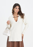 ELISABETTA FRANCHI Maglioncino color latte da donna con cinturino gioiello MK06S56E2 DZ9 ELISABETTA FRANCHI 