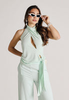 PATRIZIA PEPE Top verde acqua da donna con drappeggio e nodo laterale 2M4527J333 G632 PATRIZIA PEPE 