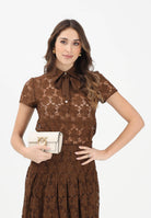 MAX MARA Polo a manica corta MSTVELLO marrone da donna realizzata in pizzo a fiore 2616941011600 002 MAX MARA 