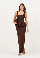 ELISABETTA FRANCHI Abito lungo marrone da donna in maglia con baschina AM69S56E2 EA3 ELISABETTA FRANCHI 