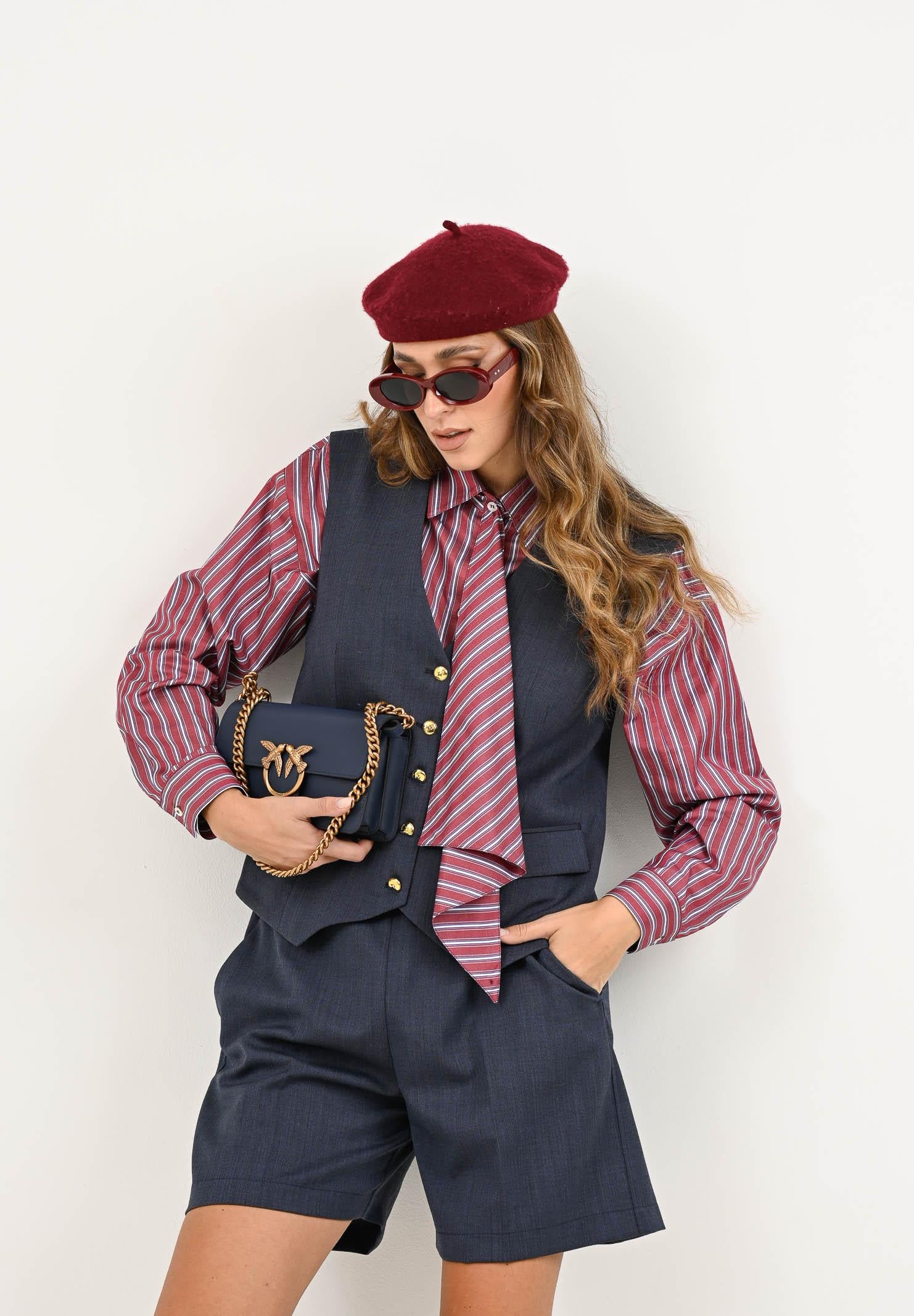 SIMONA CORSELLINI Camicia a manica lunga bordeaux da donna con motivo a righe A25CPCA01201-C00172 V0741 SIMONA CORSELLINI 