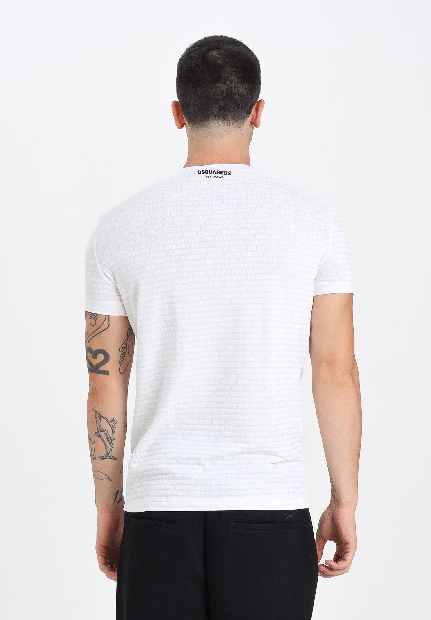 DSQUARED2 T-shirt a manica corta bianca da uomo con logo all-over D9H136050T 100 DSQUARED2 