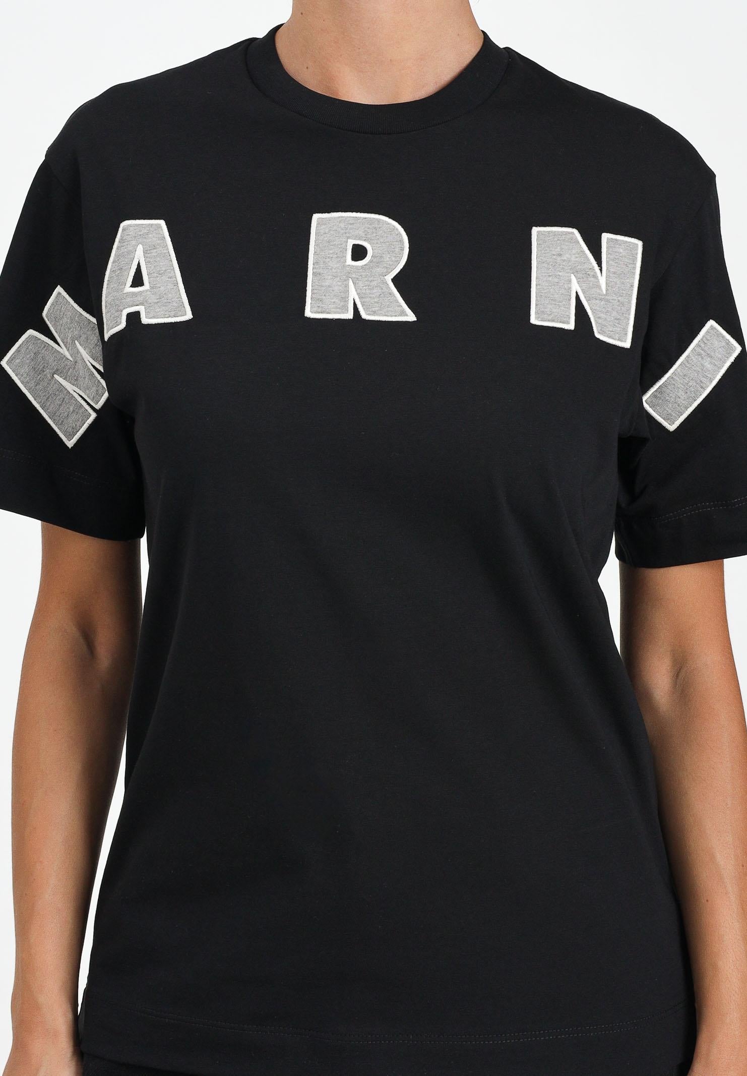 MARNI T-shirt a manica corta nera per donna, ragazzi e bambini con ricamo logo M01265M00RF 0M90D MARNI 