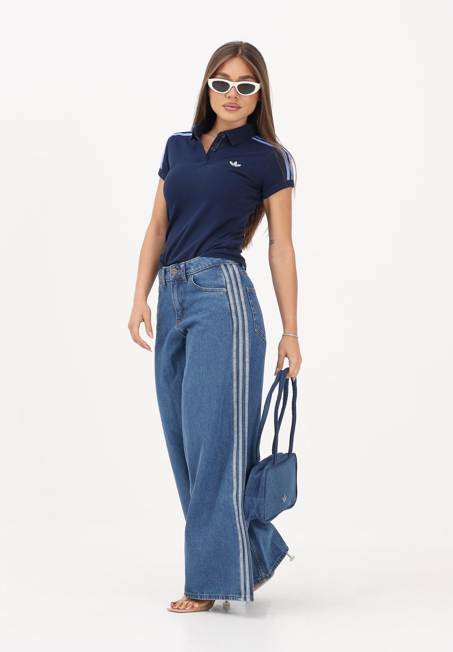 ADIDAS ORIGINALS Polo a manica corta 3 STRIPES blu da donna KS4762 . ADIDAS ORIGINALS 